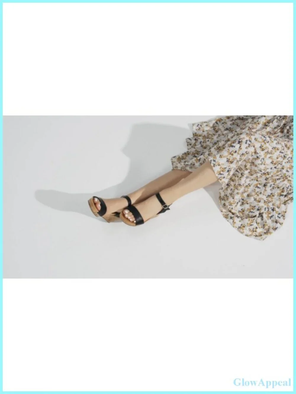 Cork Platform Wedge Sandals with Faux Leather and Ankle Strap